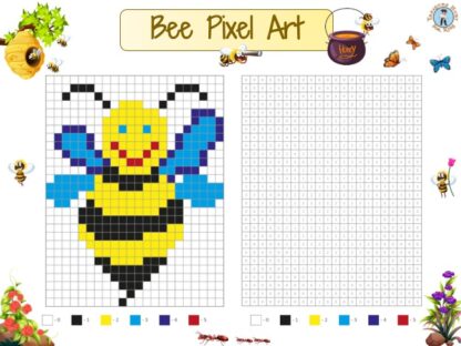 Bee pixel art with numbered squares grid