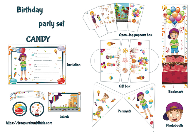 Candy birthday party set to print for kids