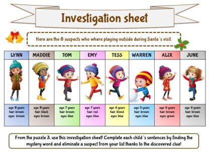 Detective investigation sheet for Christmas game