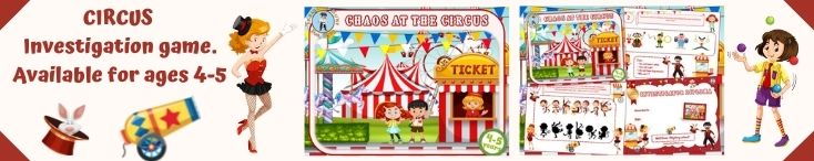 Detective investigation game for kids at the circus