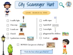 free printable scavenger hunt in the town for kids