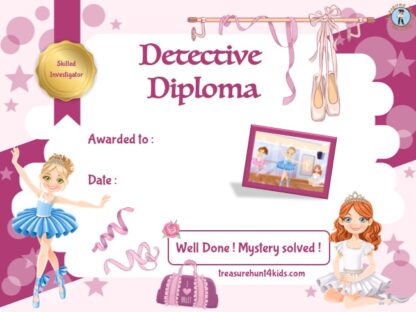 Printable detective's award for dance mystery game