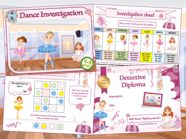 Print and play Dance investigation party game for kids