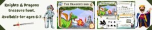 Dragon treasure hunt - Print &amp; play game kit - Treasure hunt 4 Kids