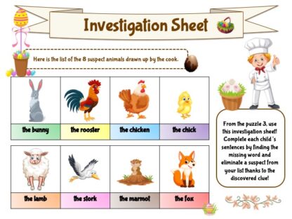 Easter printable investigation sheet