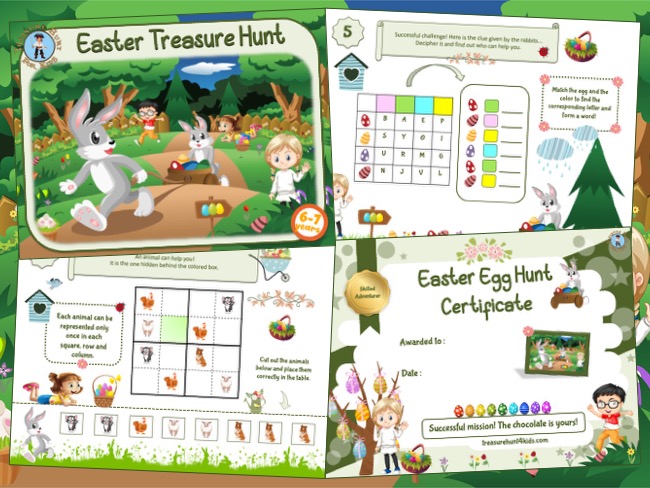 Easter treasure hunt party game for kids aged 6-7 years