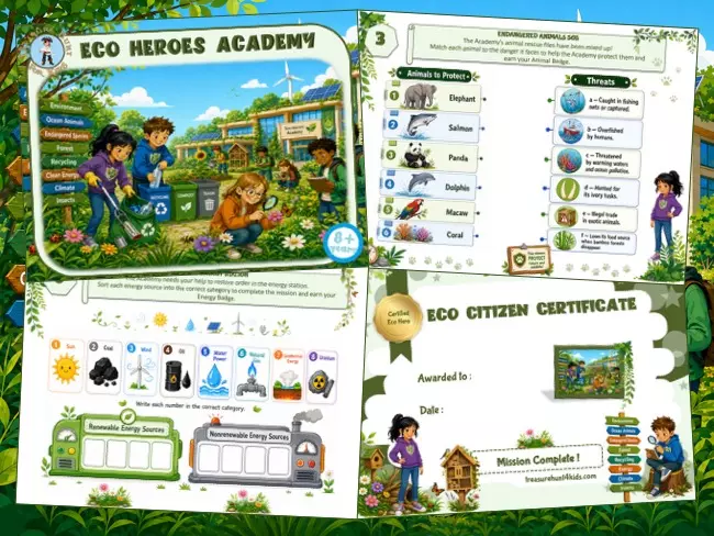 Eco Heroes Academy printable PDF kit with eco missions