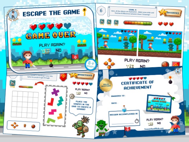 Escape the game: video game escape room set for kids to print