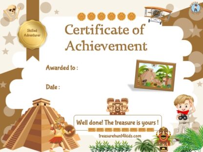 Printable explorer certificate for kids game