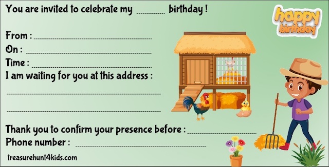 Printable birthday party invitation at the farm