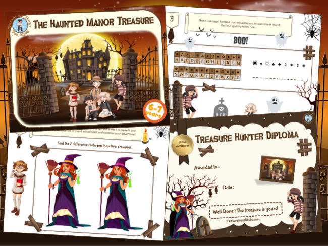 Haunted manor treasure hunt game for kids aged 6-7 years