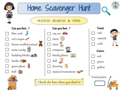 Printable Home scavenger hunt for kids game