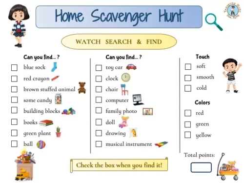 Printable Home scavenger hunt for kids game