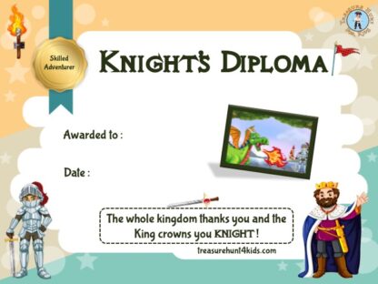 Knight and dragon printable certificate for kids.