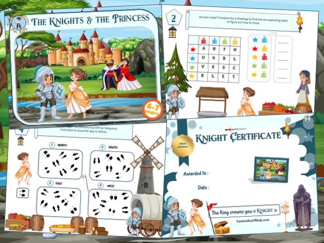 Knights themed treasure hunt to print for kids