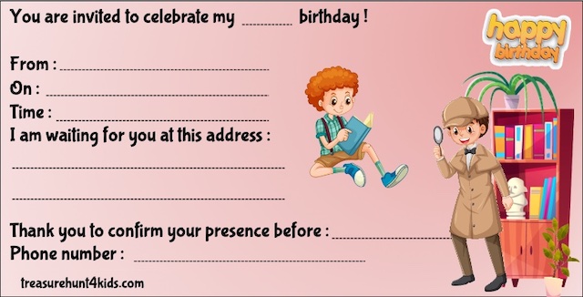 Birthday party invitation for detective mystery game