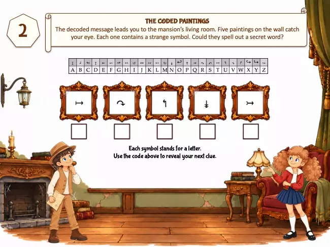 Mansion escape room coded paintings ages 8-9