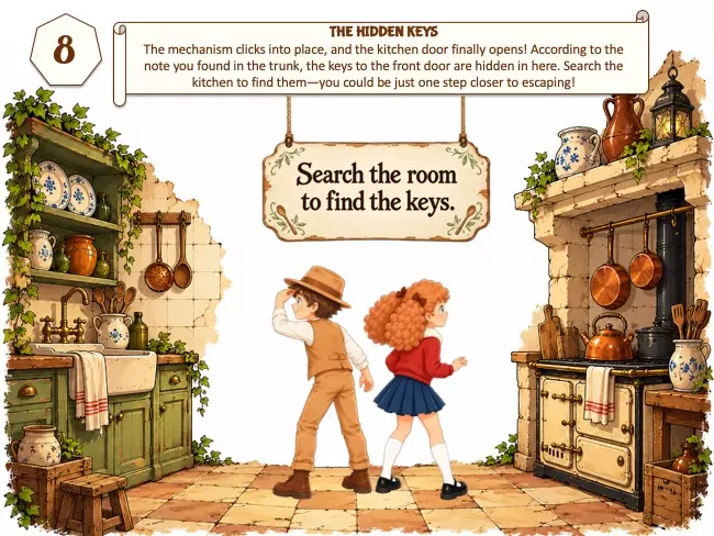 Mansion escape room hidden keys ages 8-9