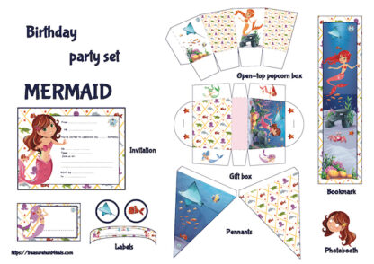 Mermaid birthday party set to print for kids
