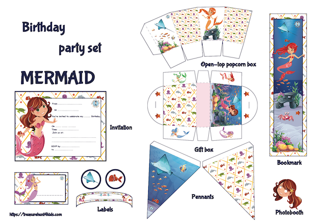 Mermaid birthday party set - Treasure hunt 4 Kids