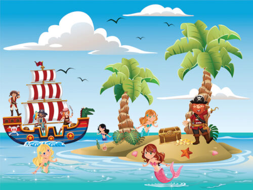 Mermaids and pirates treasure hunt game for kids