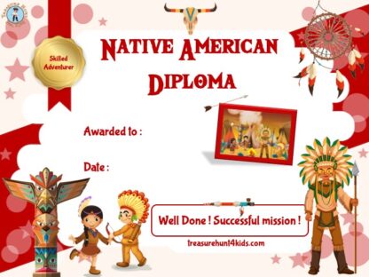 Printable Native American certificate for treasure hunt game