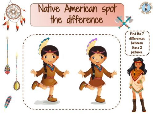 Native American spot the difference game to print for kids