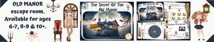 Print and play escape room game for kids in the old manor