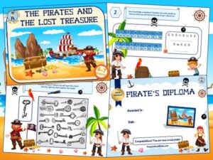 Print a pirate-themed treasure hunt game to play at home