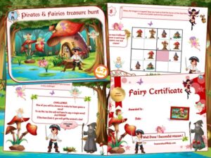 Pirates and fairies treasure hunt game for 6-7 years old children