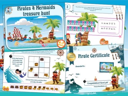 Printable pirates and mermaids treasure hunt game for kids aged 6-7 years