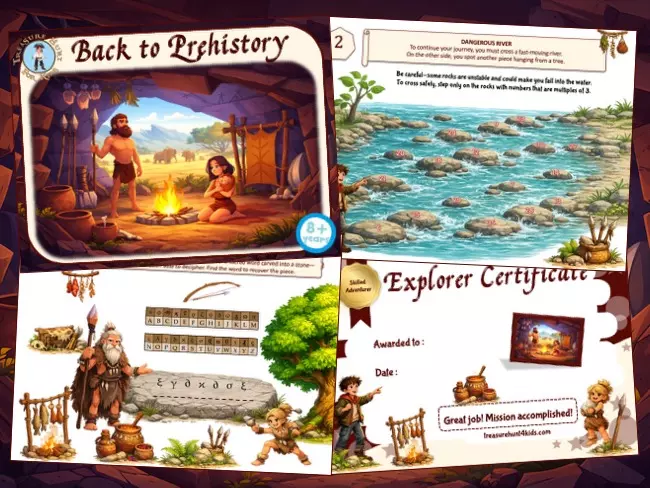 Prehistory printable adventure game for kids