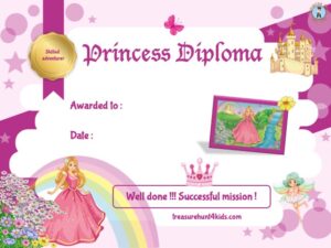 Princess certificate to print for a treasure hunt at home
