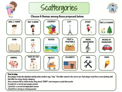 printable Scattergories game