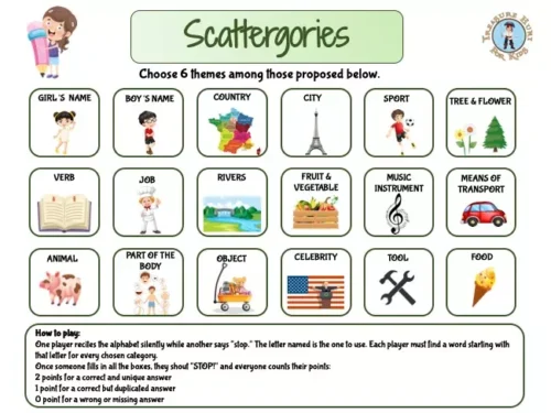 printable Scattergories game
