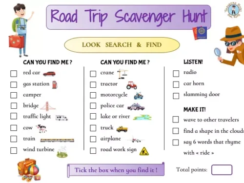 Scavenger hunt on the road is a great idea to occupy your kids on a long road trip