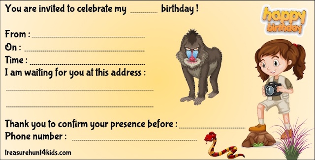Birthday party invitation for kids to print in the savannah