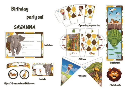 Savanna birthday party set for kids to print