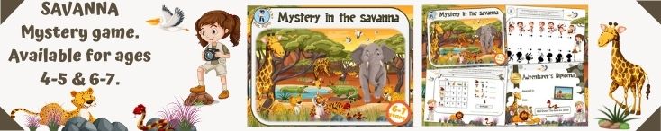 Savannah adventure game for kids to print