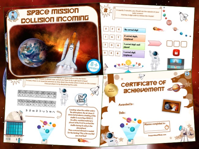 Escape room kit in space for kids to print