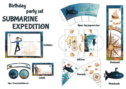 Submarine expedition birthday party printables for kids