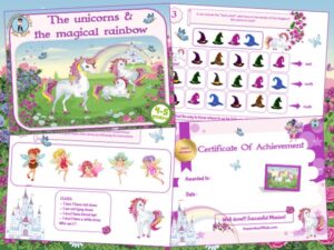 Unicorns treasure hunt game for kids birthday party to 4-5-year-old children