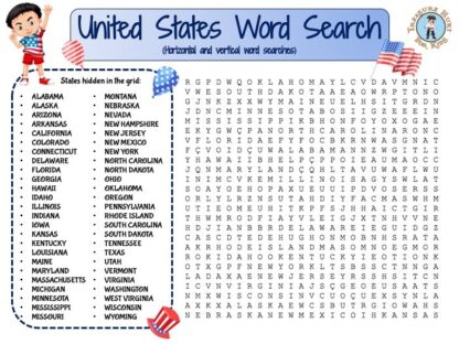 United States Word Search : find the 50 states hidden in the grid