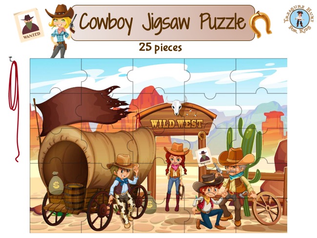 Cowboy Jigsaw Puzzle to print - Treasure hunt 4 Kids - Free game