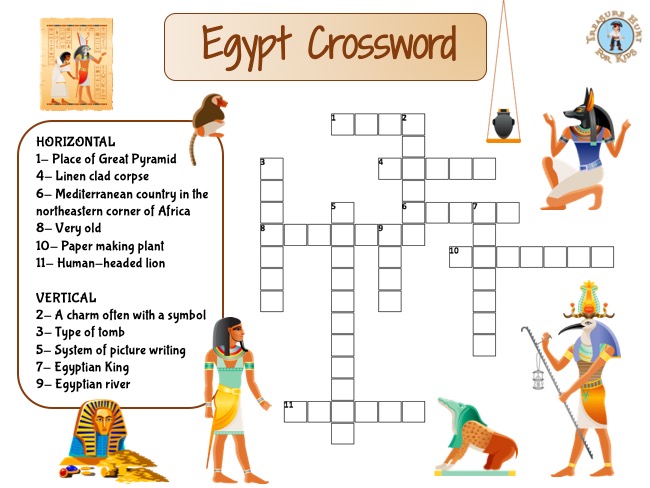 Ancient Egypt Crossword Puzzle Clues Answers Treasure Hunt 4 Kids