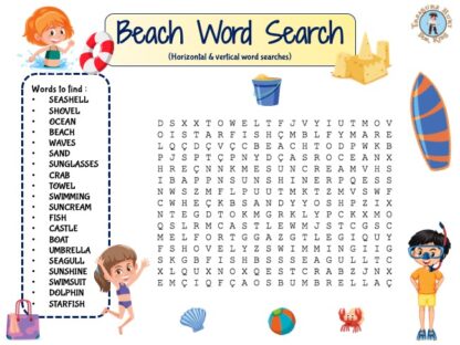 Beach word search puzzle