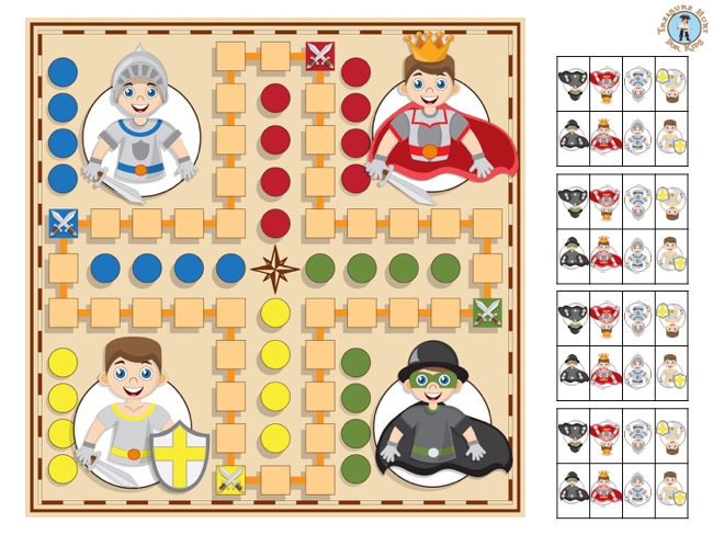 Ludo Board Game to print - Knight Version - Treasure hunt 4 Kids