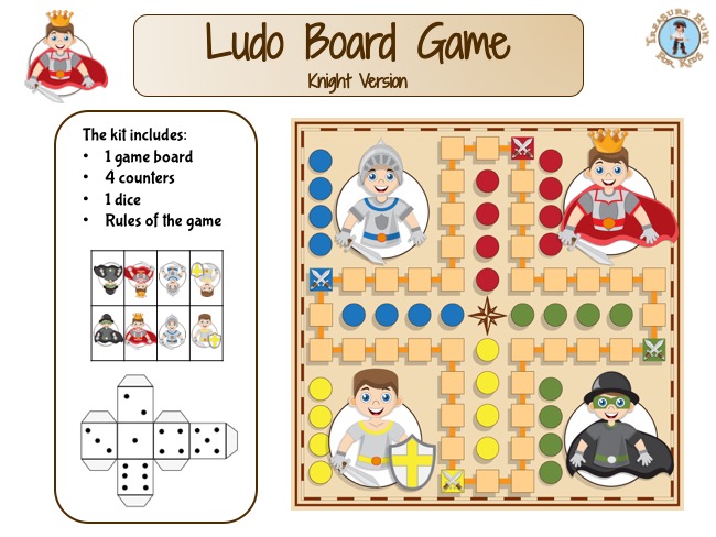 Ludo Board Game To Print Knight Version Treasure Hunt 4 Kids