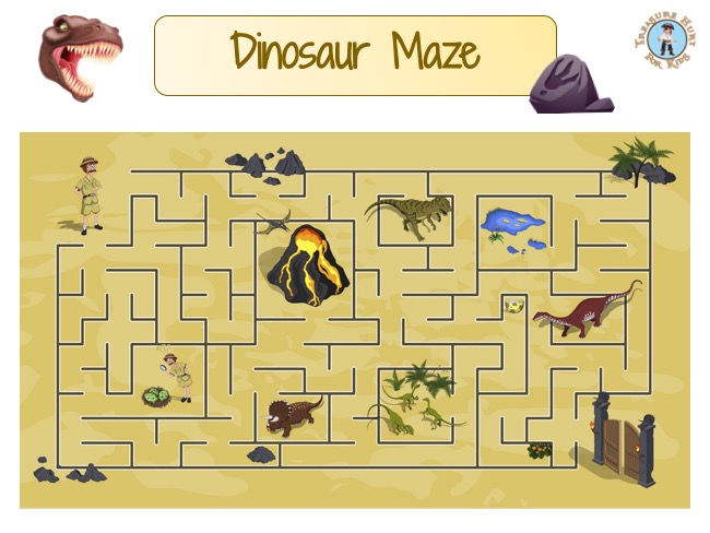 Maze game for children. Help the T- rex dinosaur find right way to