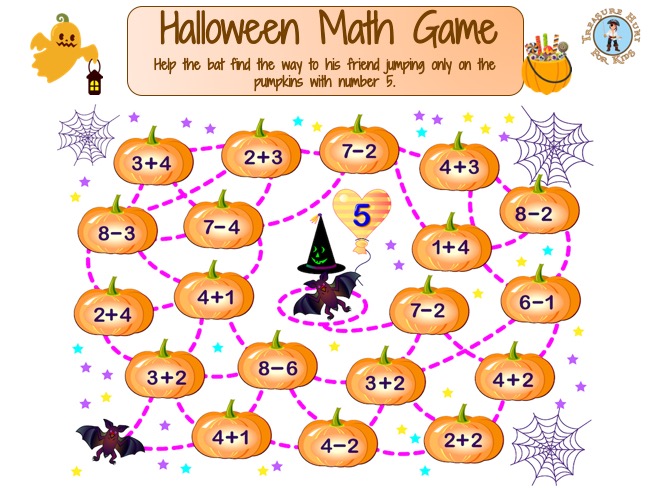 Halloween Math Game Addition Maze Treasure Hunt 4 Kids
